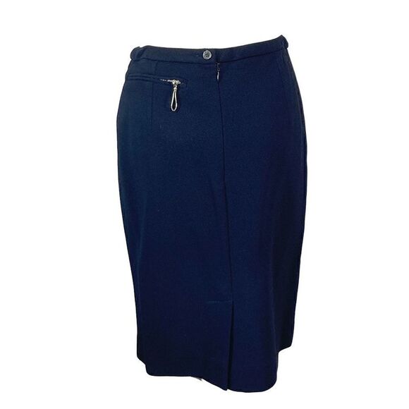Gianfranco Ferre XS Navy Pencil Skirt Pocket 1980s Vintage Office Workwear Boss - Picture 2 of 8